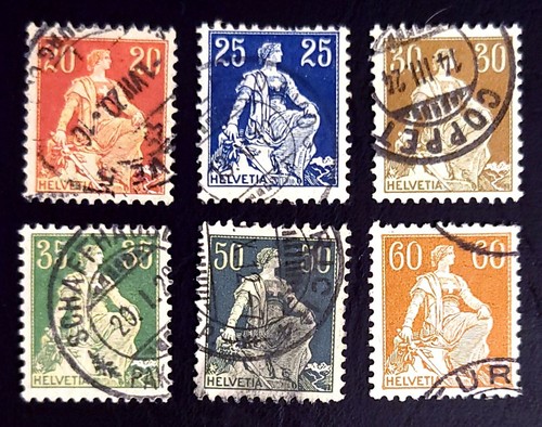 1907 Switzerland Stamps 132 133 134 135 139 & 140 F/VF used
