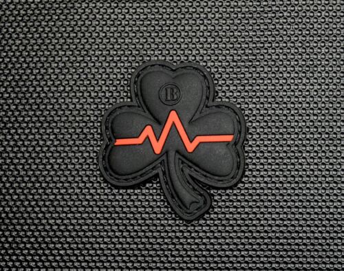 Thin Red EKG Line Clover PVC Uniform Patch EMS EMT MED Morale Lucky Irish Medic