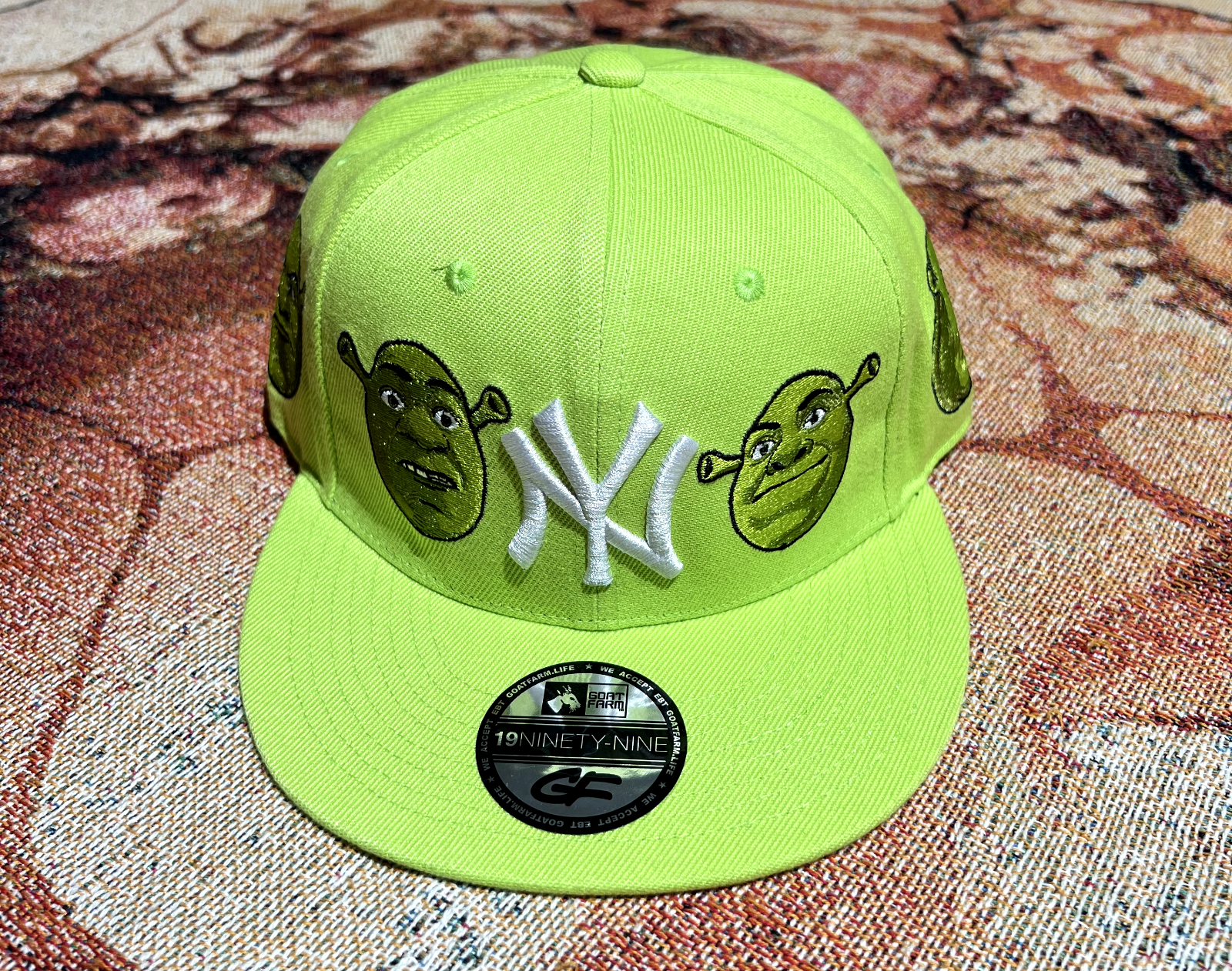 Slumpy Kev Goat Farm New York Yankees Shrek Fitted Hat 7 3/8