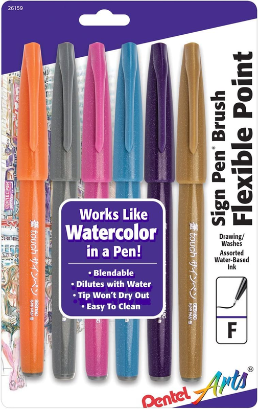 Arts Sign Pen Touch, Fude Brush Tip, Fashion Colors, Pack of