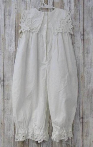 GIrls White Romper 1pc Outfit Size 6 Lavender Blue Battenburg Lace Heirloom Vtg