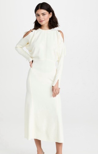 Pre-owned Victoria Beckham White Cream Cold Shoulder Dolman Sleeve Midi Dress Sz 4us $1390