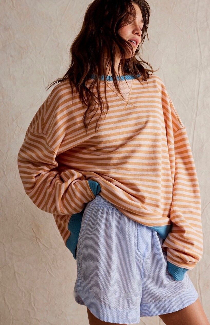 Полосатая толстовка Оверсайз с круглым вырезом от Free People в полоску от The Free Latte Combo S NIB