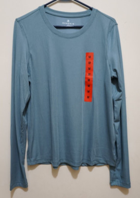 Danskin Womens Ultimate Rib Long Sleeve Tee Size M Smoke Blue