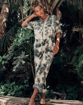 Free People Riverside Tool and Dye Cotton Flightsuit Coverall Jumpsuit Medium