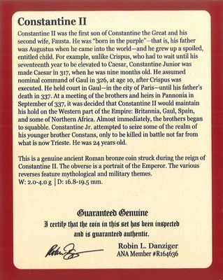 Constantine II Roman AE Coin (AD 316-340) - NGC Certified (F) Free Shipping!