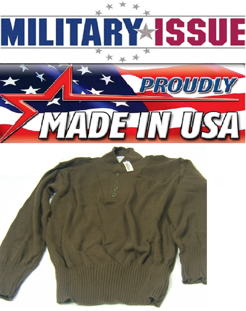 NEW Military Issue ARMY SWEATER 5 Button OD/Brown Army Jeep