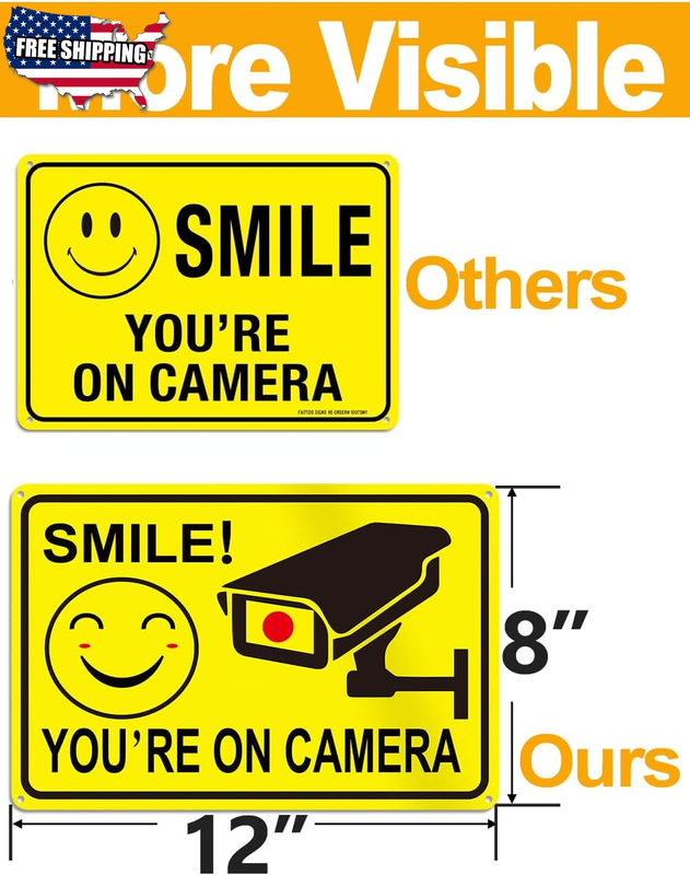 4-Pack Smile Youre On Camera Signs 8x12 Rust Free Aluminum Video Surveillance US