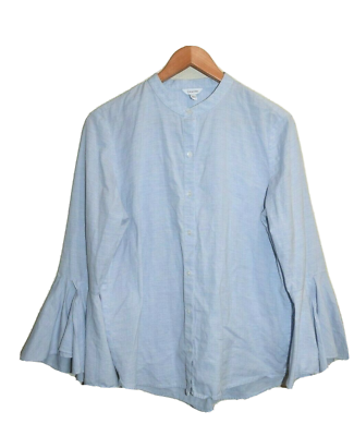 Calvin Klein Tunic Blouse Shirt Button Down Bell Sleeve Chambray Mandarin Collar