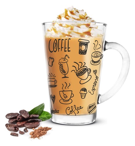 6 Latte Macchiato Gläser 300ml Kaffeegläser Teeglas schwarzer Aufdruck
