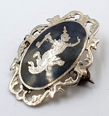 Vintage Siam Sterling Silver Niello Enamel Thai Dancers brooch Beautiful piece