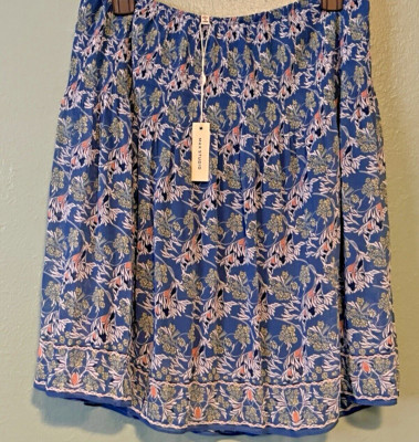 $98 NWT Max Studio Skirt Lined A Line Floral Blue Large Multicolor Summer