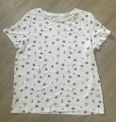 Primark White Christmas T-Shirt in Womens Size UK M 12/14 Cotton