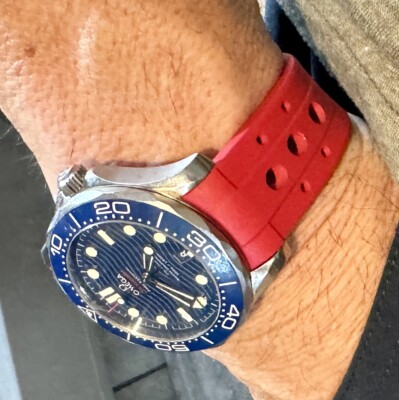 20mm RED Vulcanized Caoutchouc rubber Racing Strap  40mm Seamaster Speedmaster
