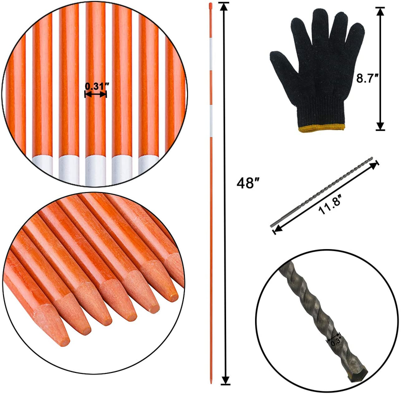 100PCS 48 in Driveway Marker Set 1/4 Inch Dia Fiberglass Reflective Snow Stakes