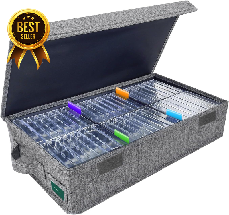 Gray Cassette Tape Storage Box Holder with Lid 48 Capacity 16.34