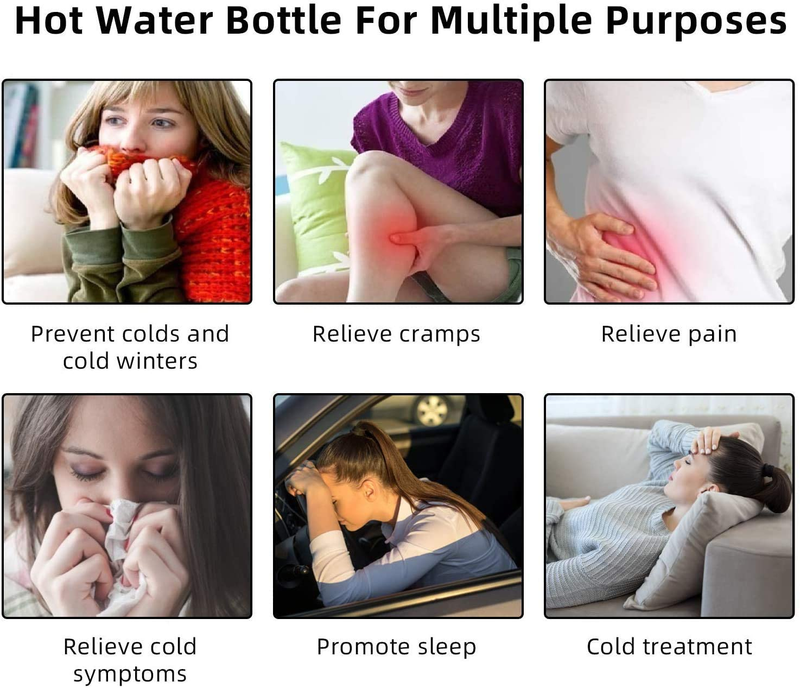 Hot Water Bottle with Soft Cover(2 Liter) Classic Hot Water Bag for Pain Relief,