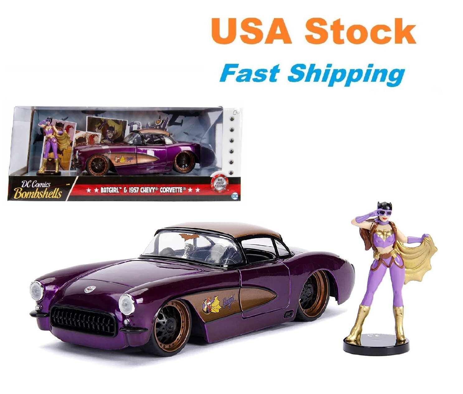 ミニカー BOMBSHELLS 1957 CHEVY CORVETTE &amp; BATGIRL Batgirl 1957 Chevy Corvette w Figure DC Comics Bombshells