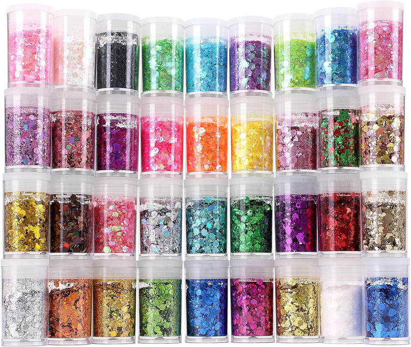 Chunky and Fine Glitter Mix, 36 Colors Chunky Sequins & Fine Glitter Powder Mix