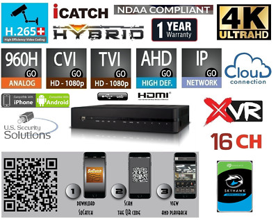 16 Channels H.265+ 4K Ultra HD Hybrid Security DVR HD-CVI/AHD/TVI/960H/IP/P2P 