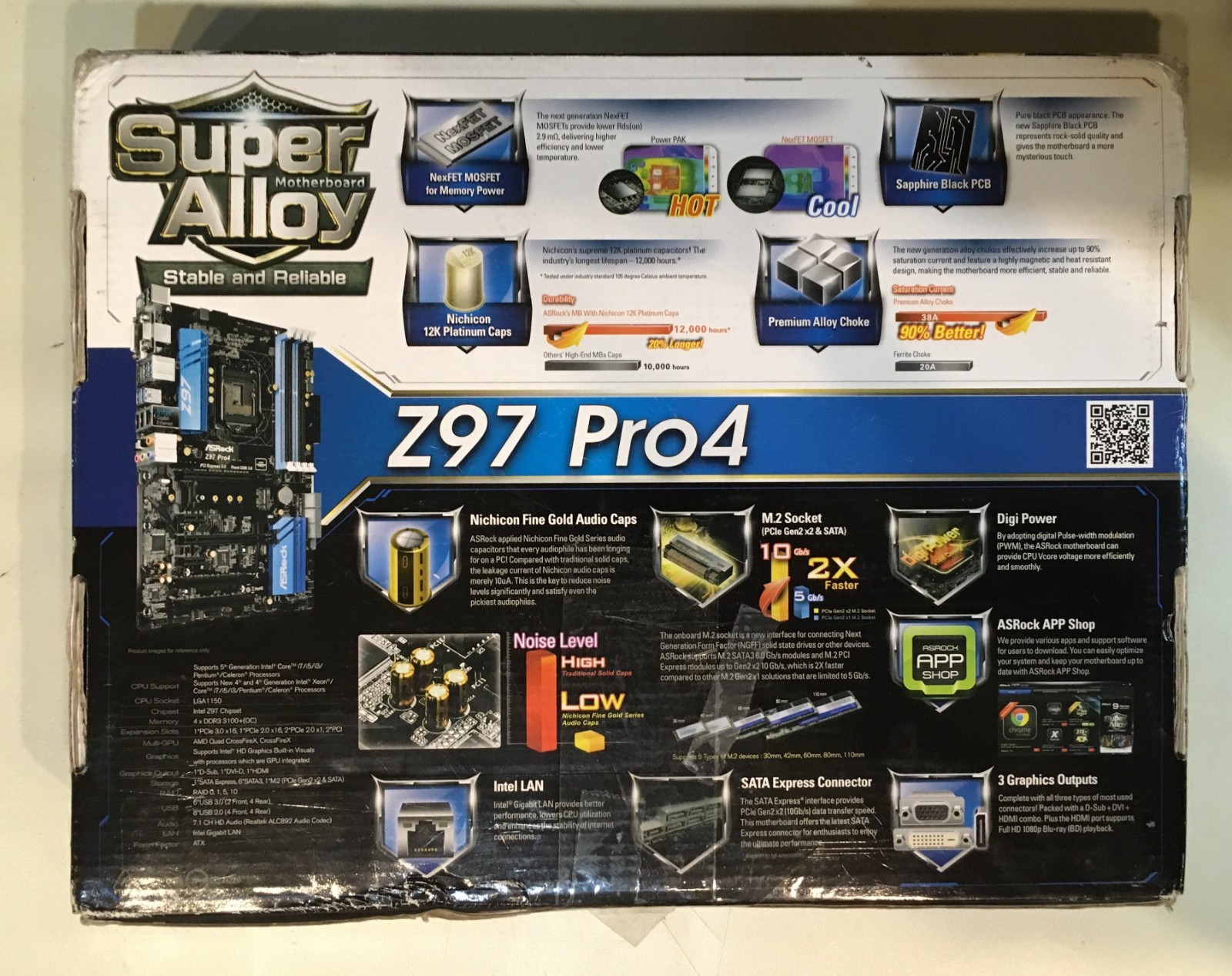 Asrock Z97 Pro4 M.2 Sata LGA 1150 ATX Motherboard - Used 2 Working Ram Slots