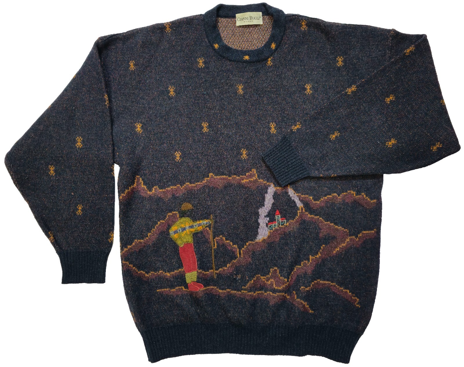 トップス GIANNI BUGLI Knit Polo Made in Italy Gianni Bugli Milano Sweater Men's Purple Wool Sweatshirt