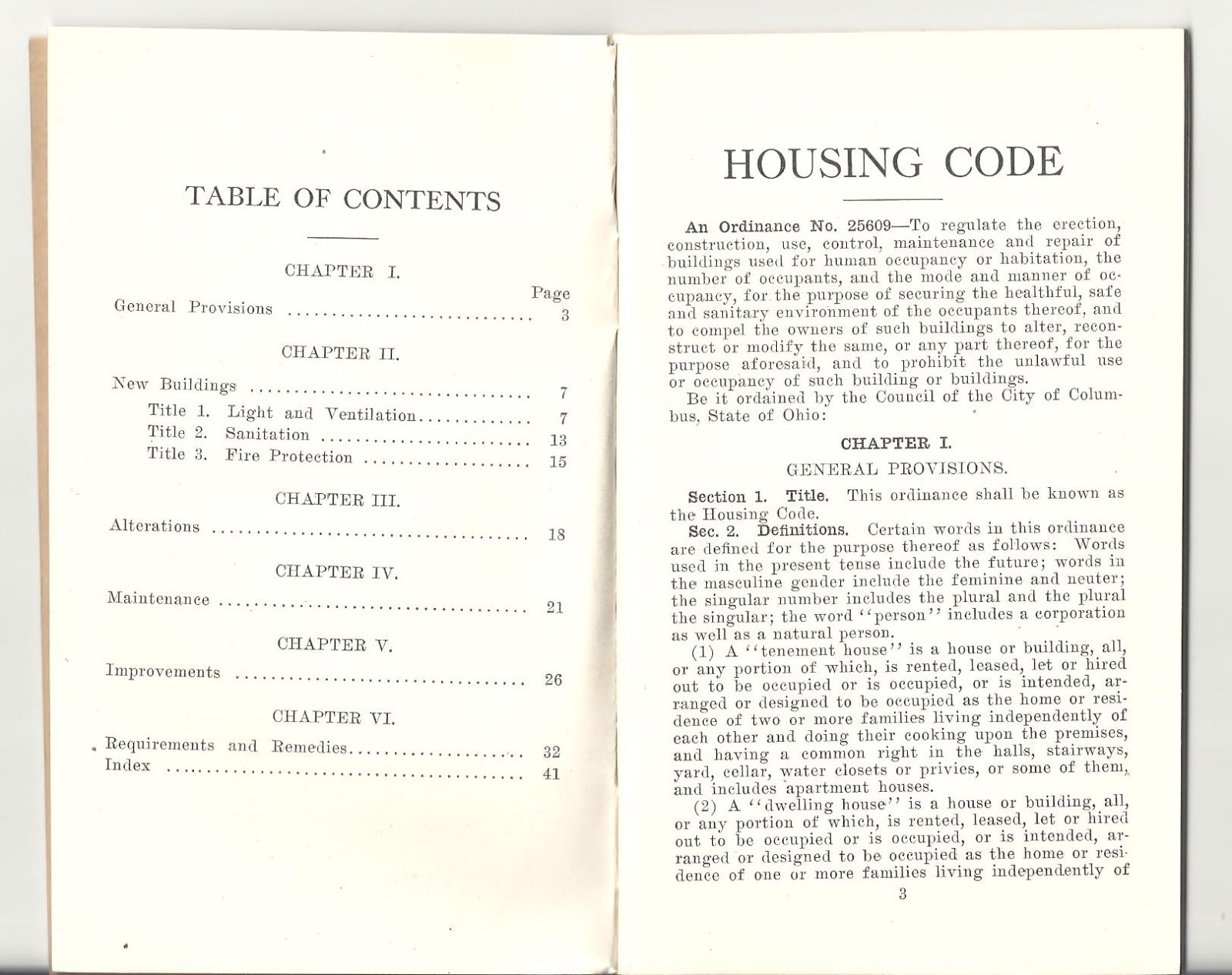 COLUMBUS OHIO 1917 HOUSING CODE BOOK