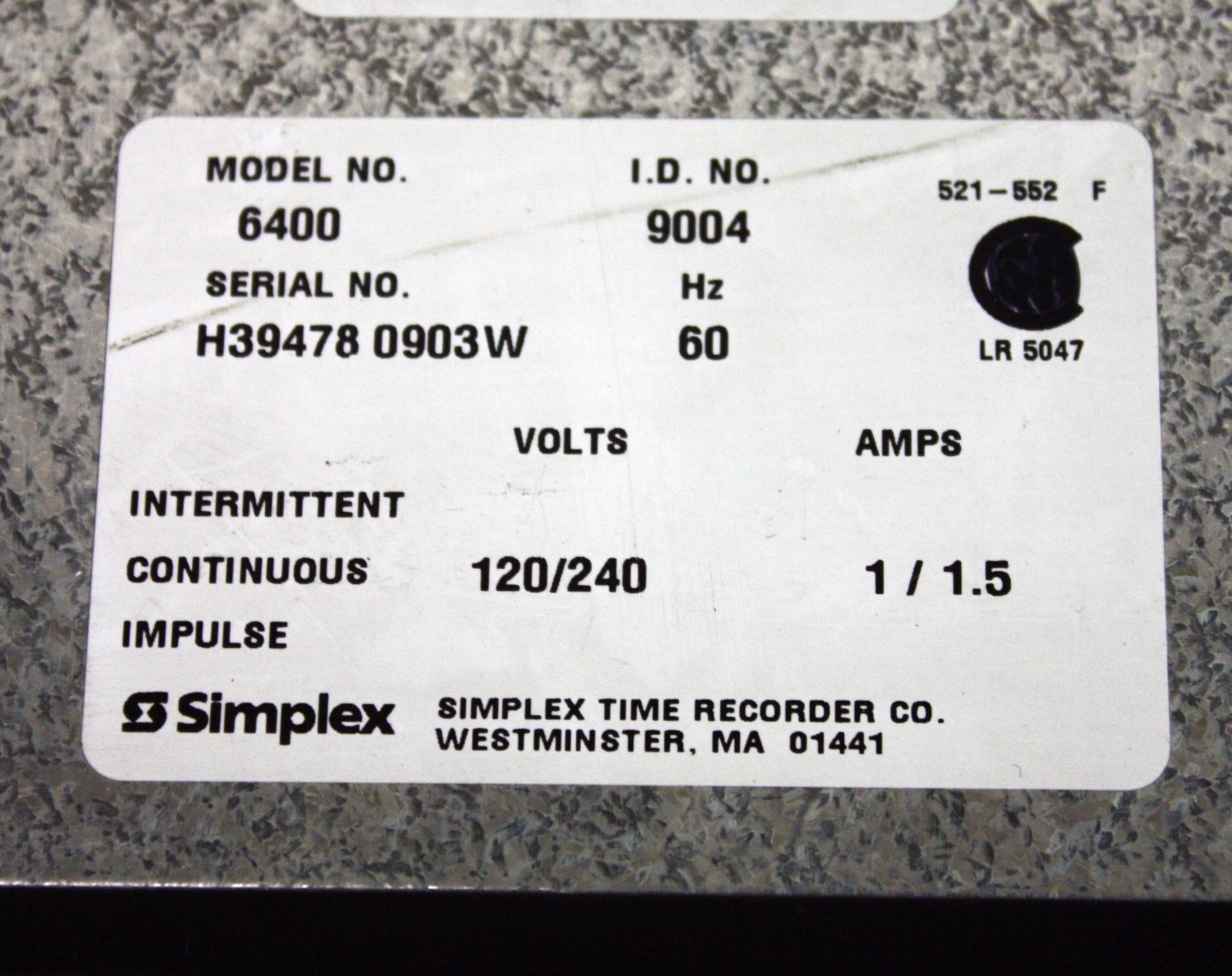 Simplex 6400-9004 19