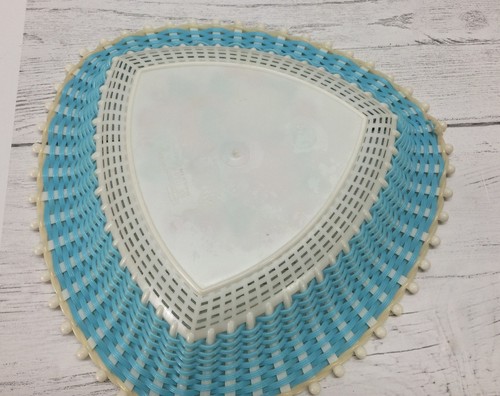 Vintage Mid Century Plastona Fruit Blue White Woven Plastic Basket Greece