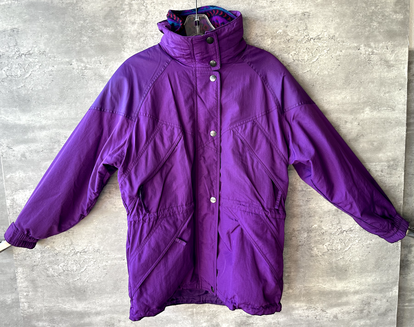 Vintage 1980s Head Skiwear Purple Aztec Fleece Liner Hooded Full