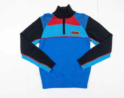 Onitsuka Tiger Sweater Adult Medium Blue 1/4 Zip Pullover Knit Wool Blend Mens