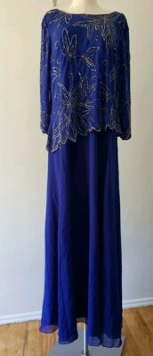 j kara women's boat neck asymmetrical Floral beaded dress, 3/4 sleeve Sz 18 