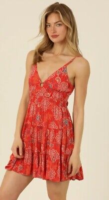 Angie Sassy Salsa Spaghetti-Strap Cut Out Flowy Dress Red Floral Printed
