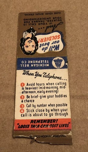 Vintage Michigan Bell Telephone Company Matchbook Cover
