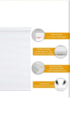 Persilux Zebra Blinds for Windows, Cordless Roller Shades Window (24'' W x 72''