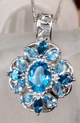 Pangea Mines Sterling Silver 3.14cwt Multi Blue Topaz Pendant