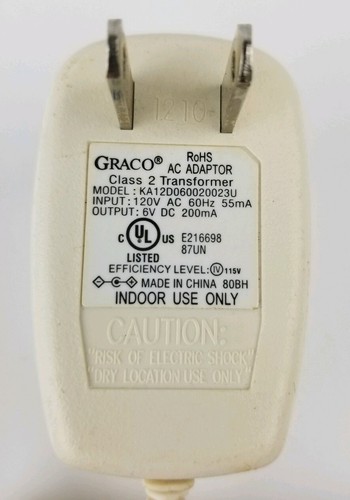 2 GRACO RoHS AC Adapter Model: KA12D060020023U IN 120V AC/60Hz/55Ma