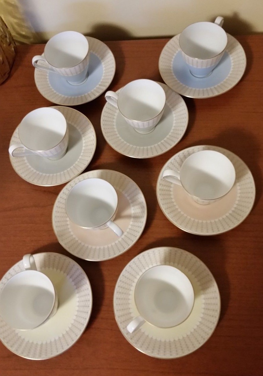 Rosenthal Germany Bettina Demitasse Cup/Saucer-Set of 8-Pastels w/Leaf Border