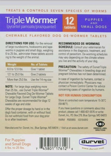 Durvet 12-Pack Triple Wormer Tablets for Puppies and Small Dogs
