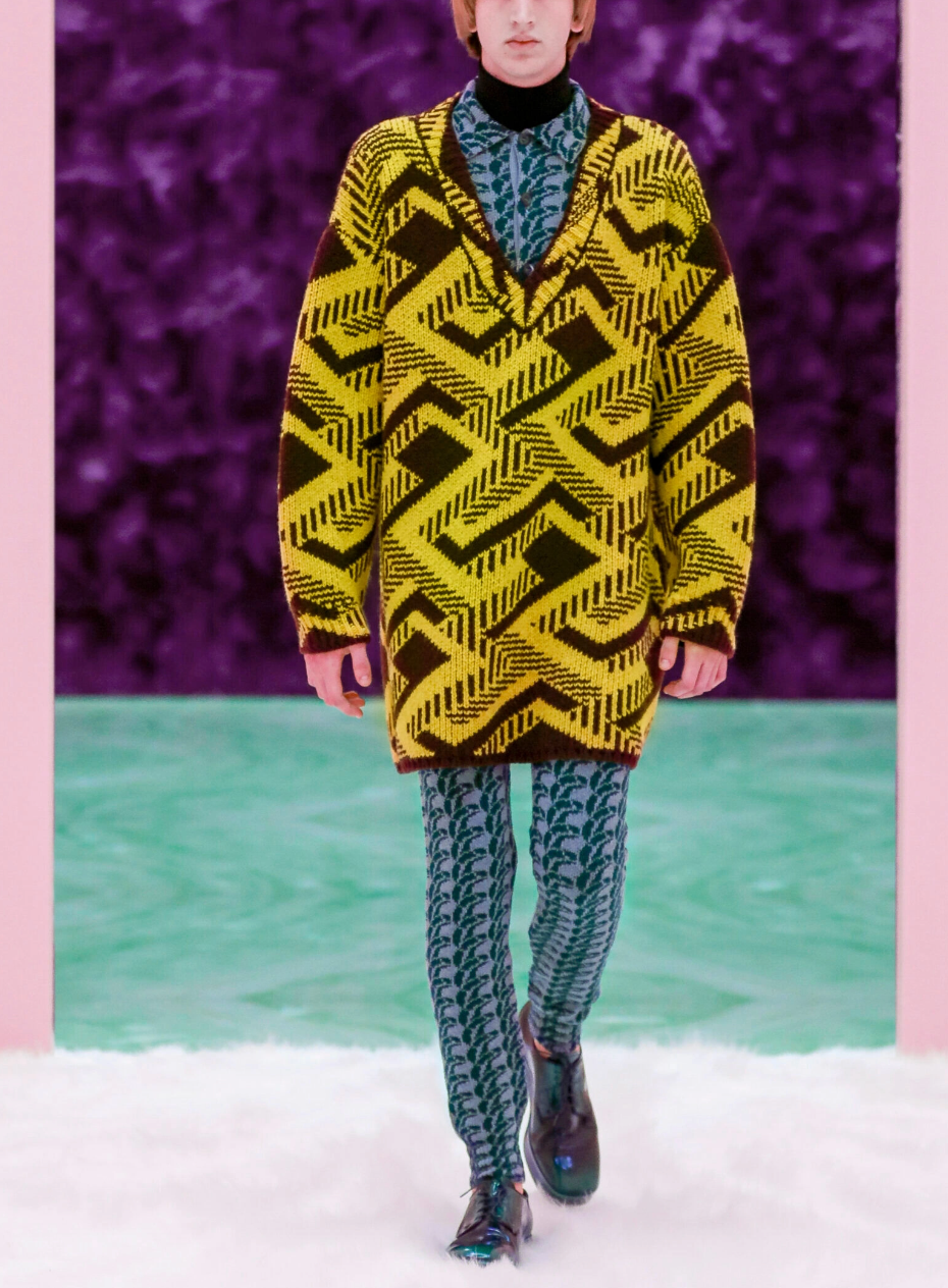 Pre-owned Prada Pullover Oversized Geometric V-neck Knitted Jumper Shetland Jumper S In Multicoloured