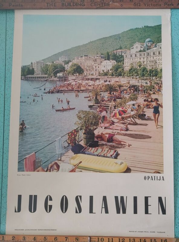 Vintage Travel Poster Jugoslawien Opatija Yugoslavia Beach Boardwalk 