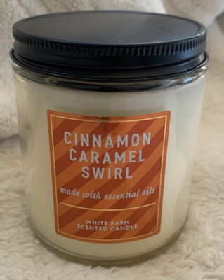 Cinnamon Caramel Swirl White Barn Bath & Body Works 7oz. Single Wick Jar Candle