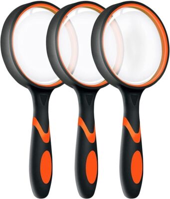 3 Pack Magnifying Glass 10X Handheld Reading Magnifier 65MM For Seniors and Kids