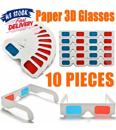 10 3D Glasses Universal Anaglyph Cardboard Paper Red Blue Cyan For Movie Cinema