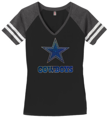 Women's Dallas Cowboys Football Ladies Bling V-neck Shirt (Size S-4XL)