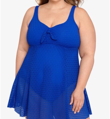 Swim Solutions COBALT BLUE Plus Size Knot-Front Tummy-Control Swimdress, 22W