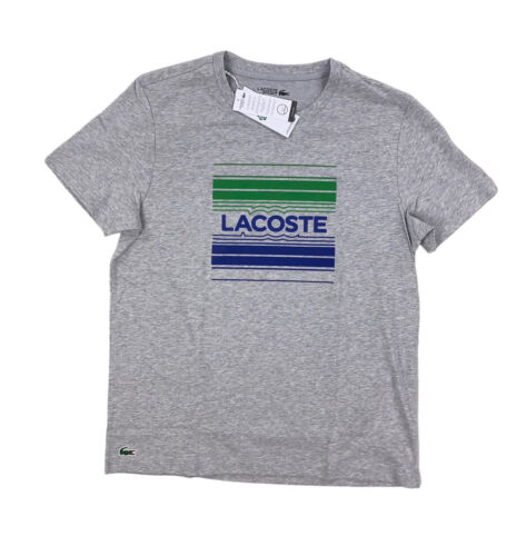 НОВАЯ мужская футболка Lacoste Sport с коротким рукавом и графическим рисунком, серая Chine TH0851