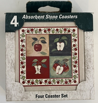 Stone Art Absorbent Stone Coasters APPLES Set of 4 NEW
