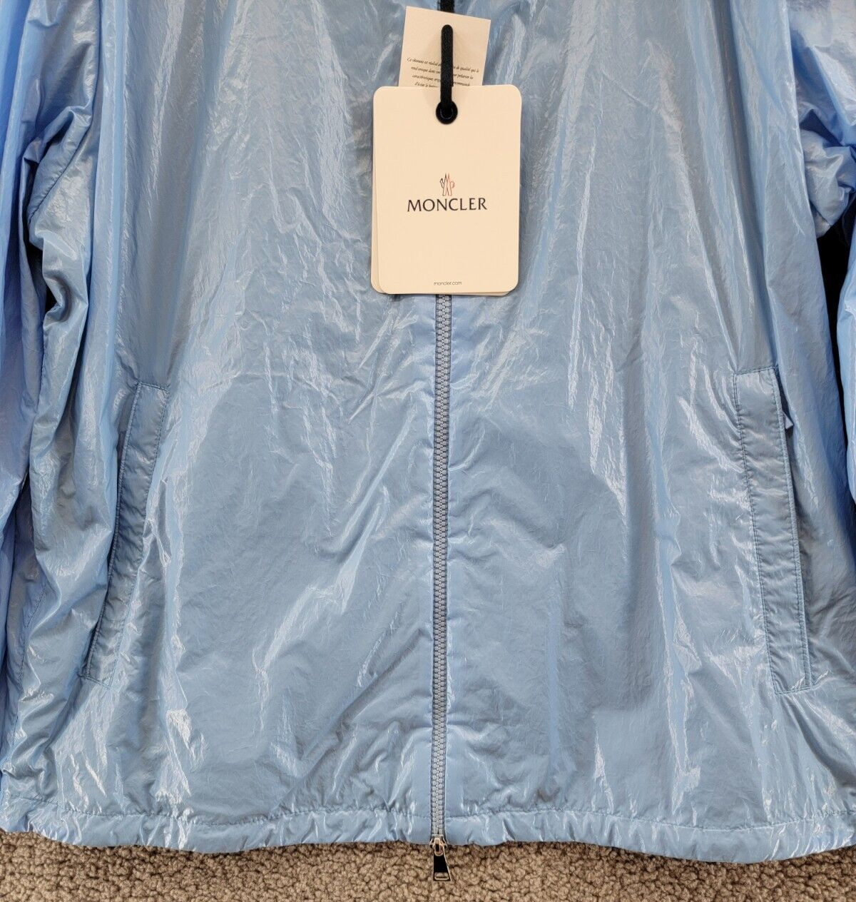 Pre-owned Moncler Wuisse Shiny Parka Jacket Women's Blue Hooded Sz 1 Pocket Zipper