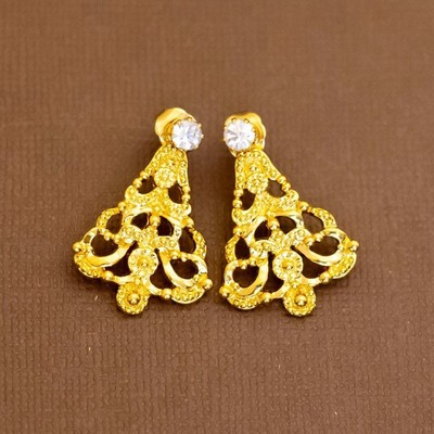 Vintage Baroque Abstract Christmas Tree Gold Tone Dangle Earrings by Avon - U23